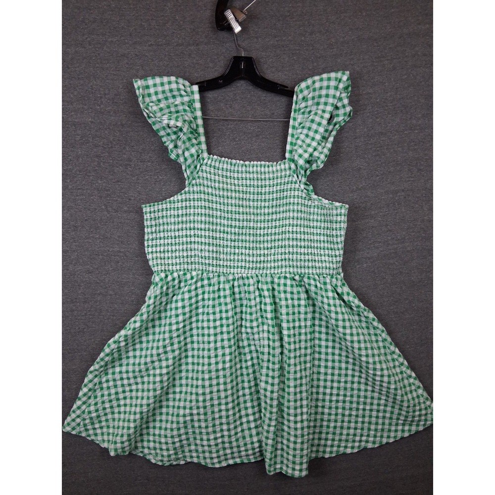 Old Navy Dress 2XL Green Gingham Check Plaid Seersucker Smocked Peasant Ruffle - Picture 7 of 8